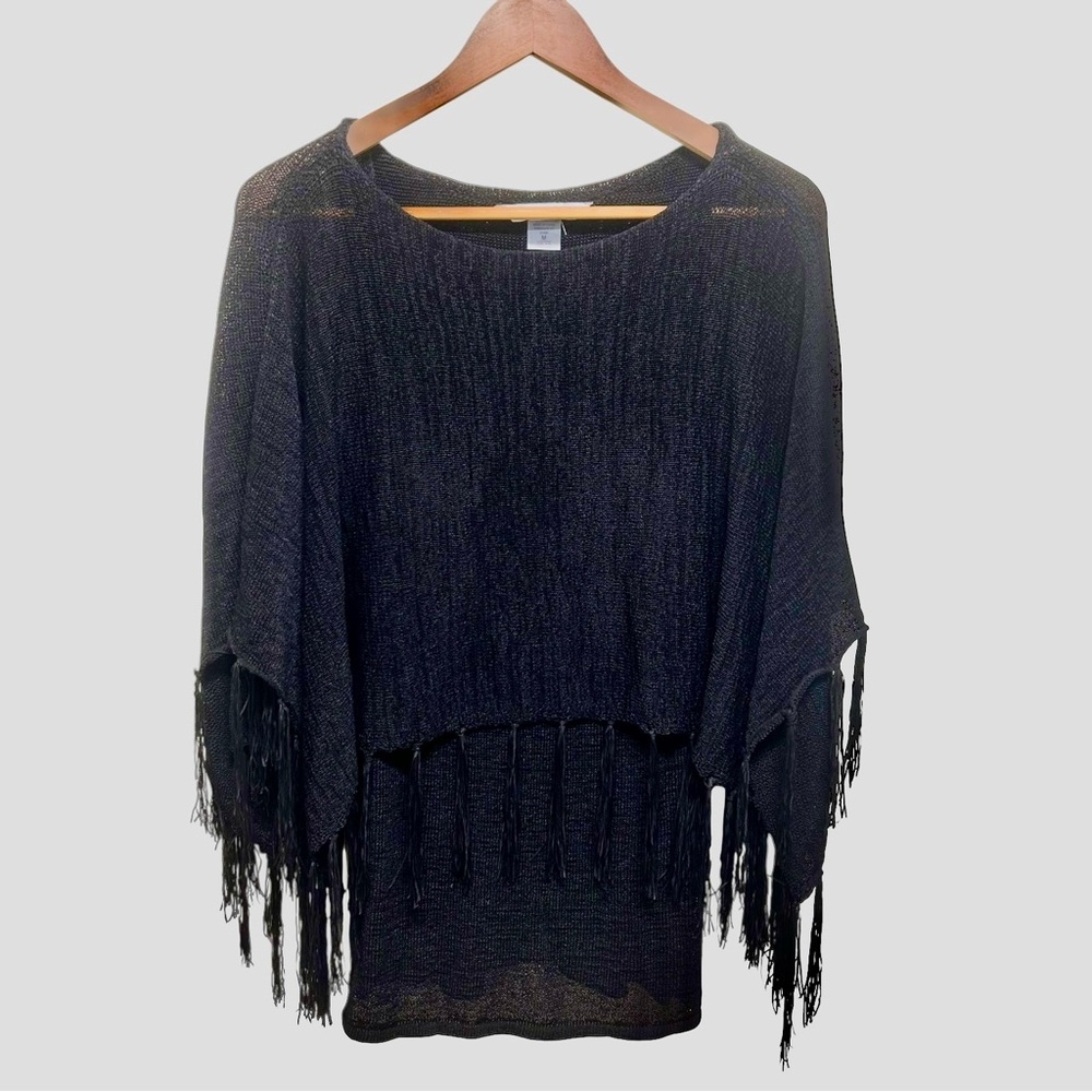 Bianca Nygard Black Attached Top Overlay Cape Blouse Size M
